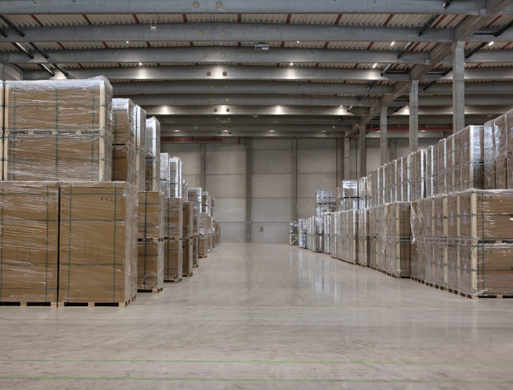 Inside warehouse with boxes