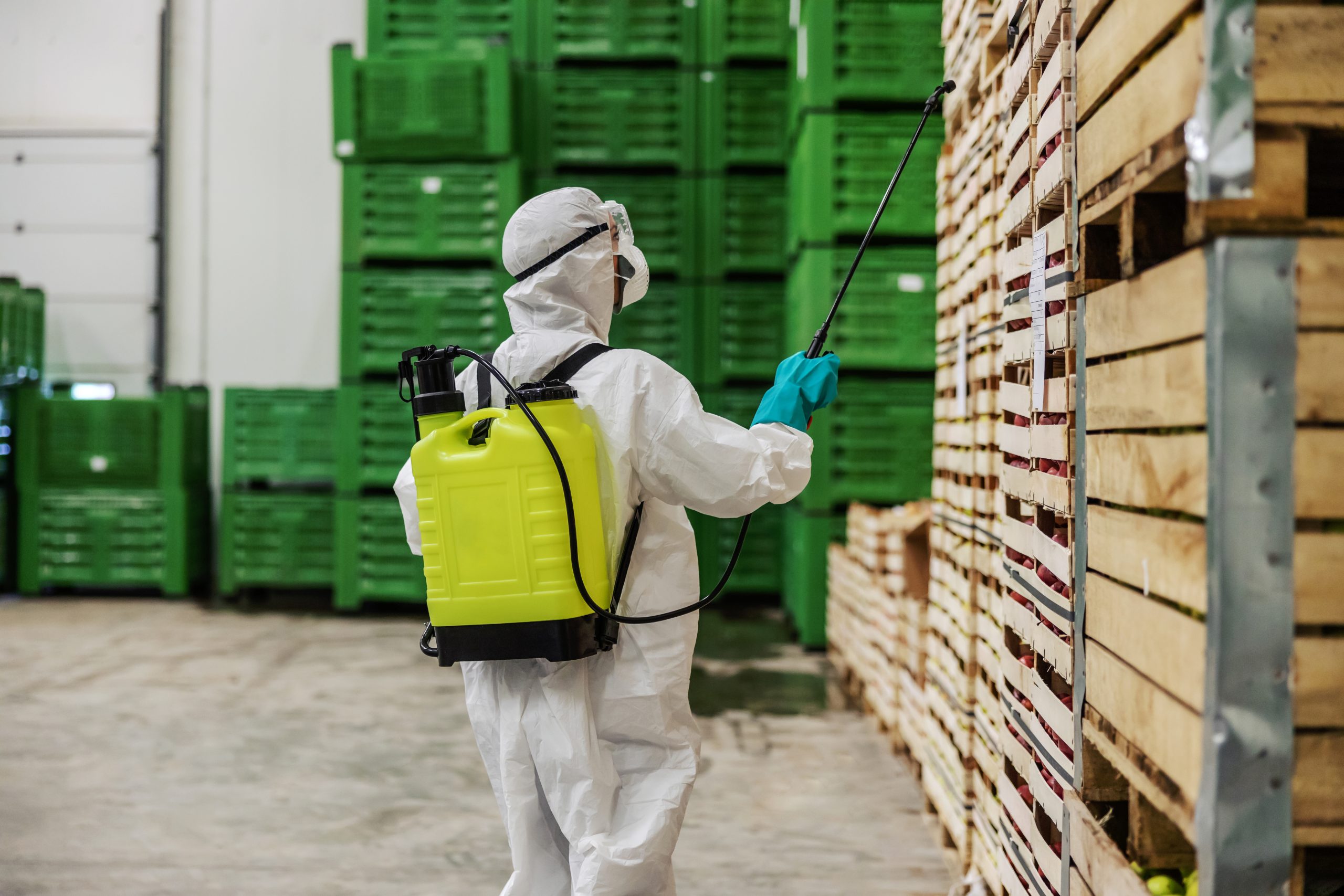 Man fumigating cargo boxes