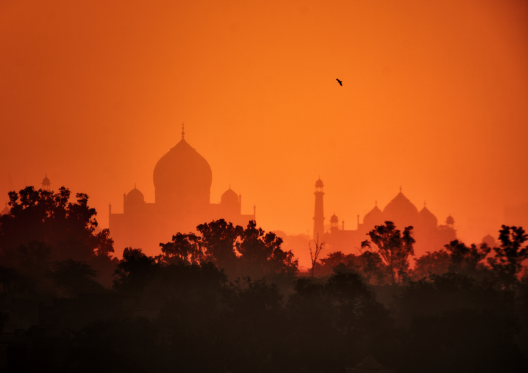 Skyline of indian city with sunset