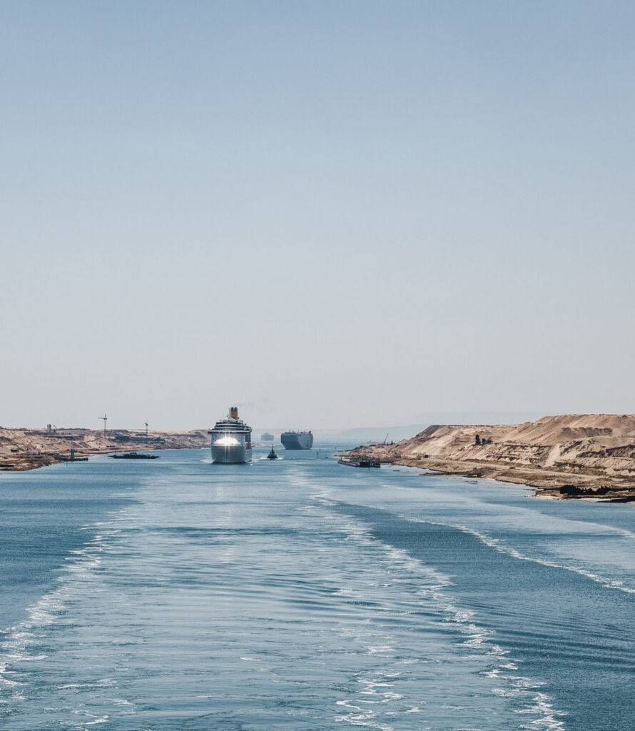 Container ship POV in the Suez canal
