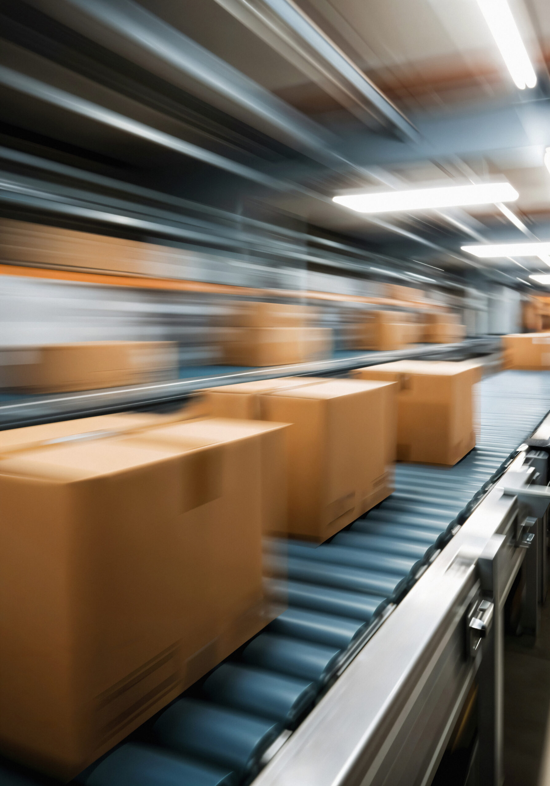 Cardboard boxes moving on conveyer belt