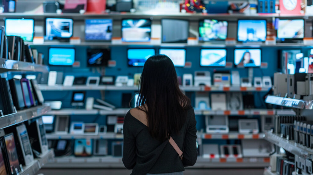 Woman stands in front of shelves full of products